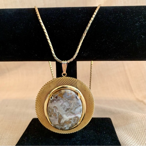 26" Gold Necklace with Agate - Picture 1 of 8